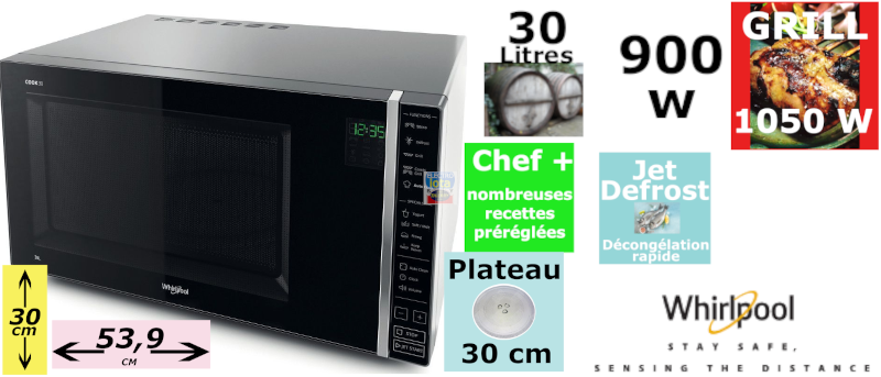 WHIRLPOOL MWP303SB four à micro-ondes avec grill pose-libre - 30cm