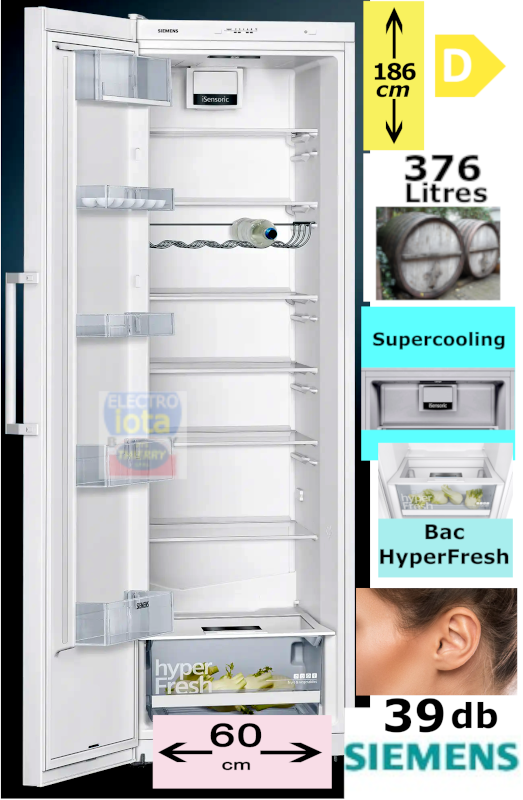 SIEMENS KS36VVWDP IQ300 réfrigérateur pose-libre sans congélateur - 186cm