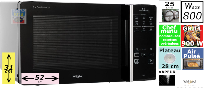 WHIRLPOOL MCP349BL four à micro-ondes pose-libre - combi - 30cm