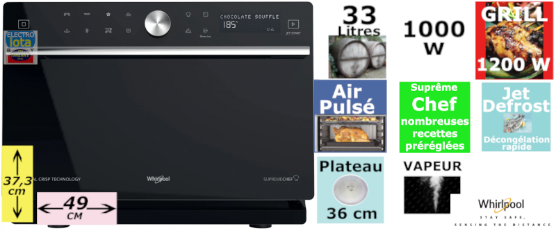 WHIRLPOOL MWSC9133SB four a micro-ondes pose-libre - combi - 37cm